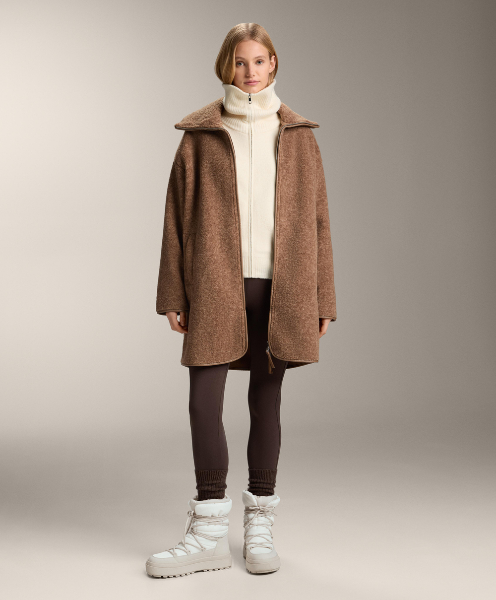 Oysho Длинная куртка из искусственной овчины, коричневый меланж