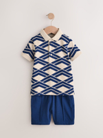 Поло и шорты в комплекте для мальчика Next E63-604, Темно-синий, Молочный