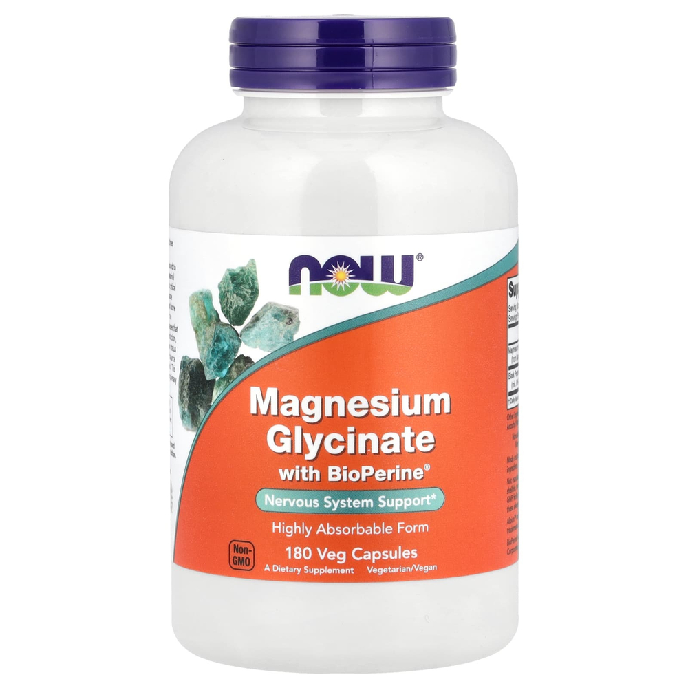 NOW Foods, глицинат магния с BioPerine®, 180 растительных капсул