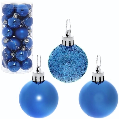 Новогодние шары 4 см-набор 24шт. "Микс фактур" синий