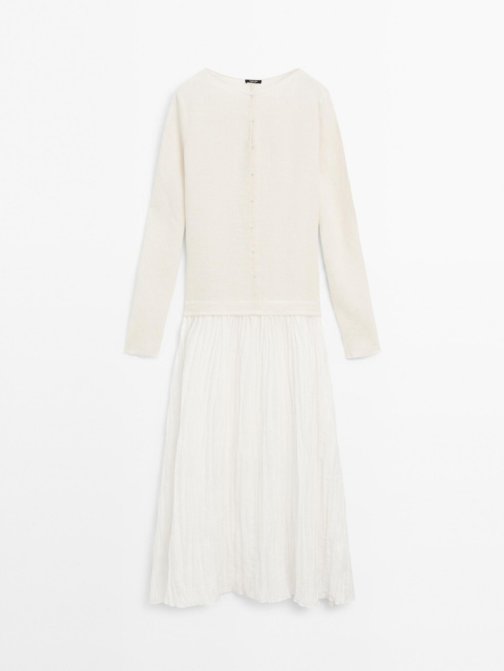 Massimo Dutti Длинное платье с контрастной отделкой и плиссировкой, белый