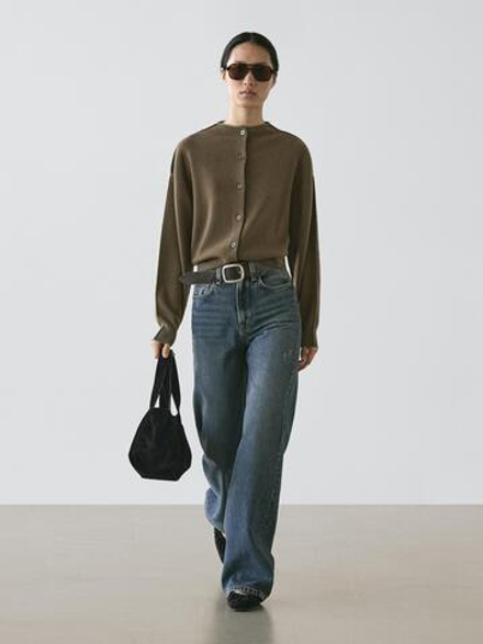 Massimo Dutti Джинсы с высокой талией и широкими штанинами, средне-синий