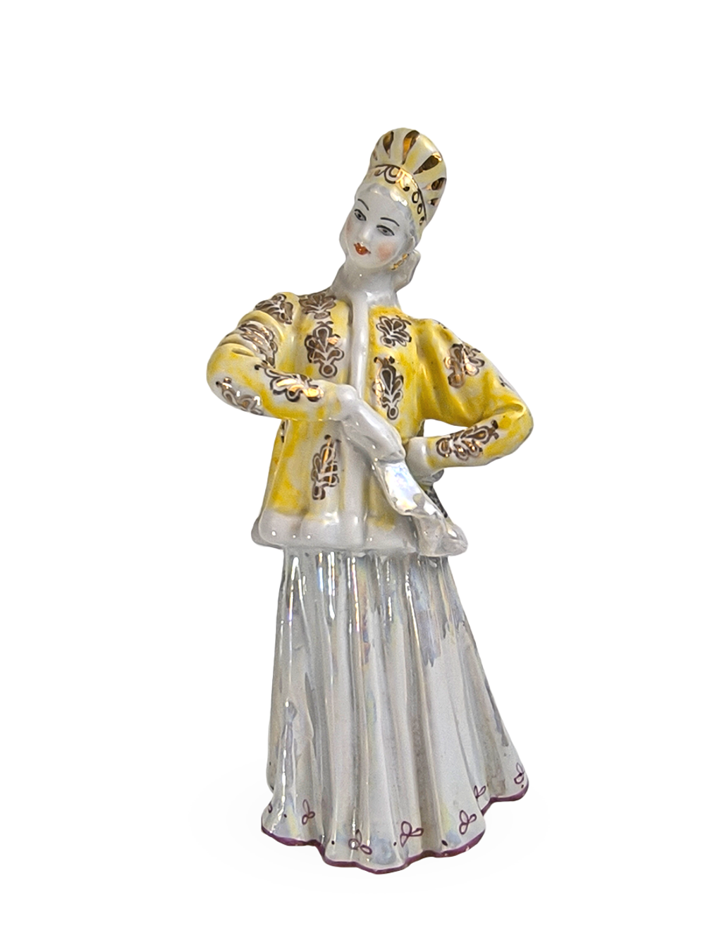 Фарфоровая статуэтка "Лебёдушка" в желтой шубке (Дулево)