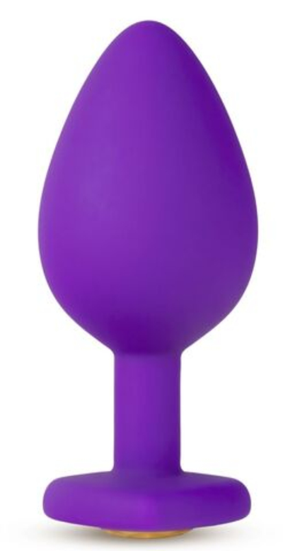 Фиолетовая анальная пробка Bling Plug Large с золотистым стразом - 9,5 см.