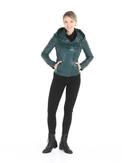 Куртка женская из натуральной кожи с капюшоном трансформер