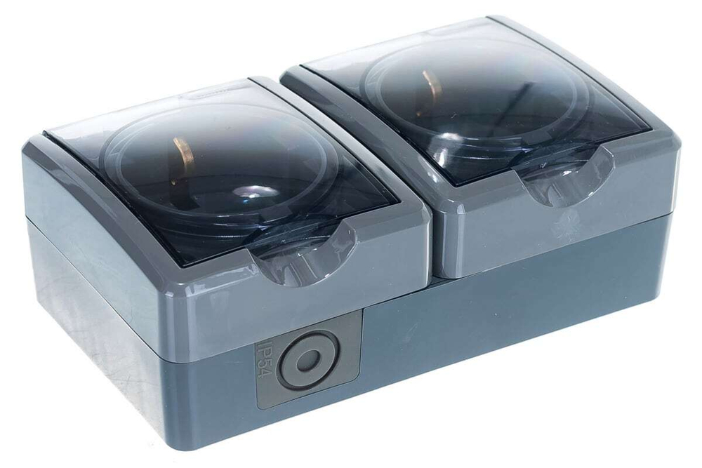 Розетка 2-местная накладная IP54, 16A-250В, серый Эксперт ЭРА