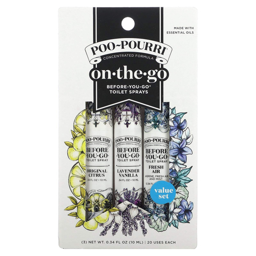Poo-Pourri, On-The-Go, спреи для туалета Before-You-Go, Value Set, 3 вида спрея, по 10 мл (0,34 жидк. унц.)