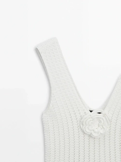 Massimo Dutti Трикотажный топ с цветком, натуральный