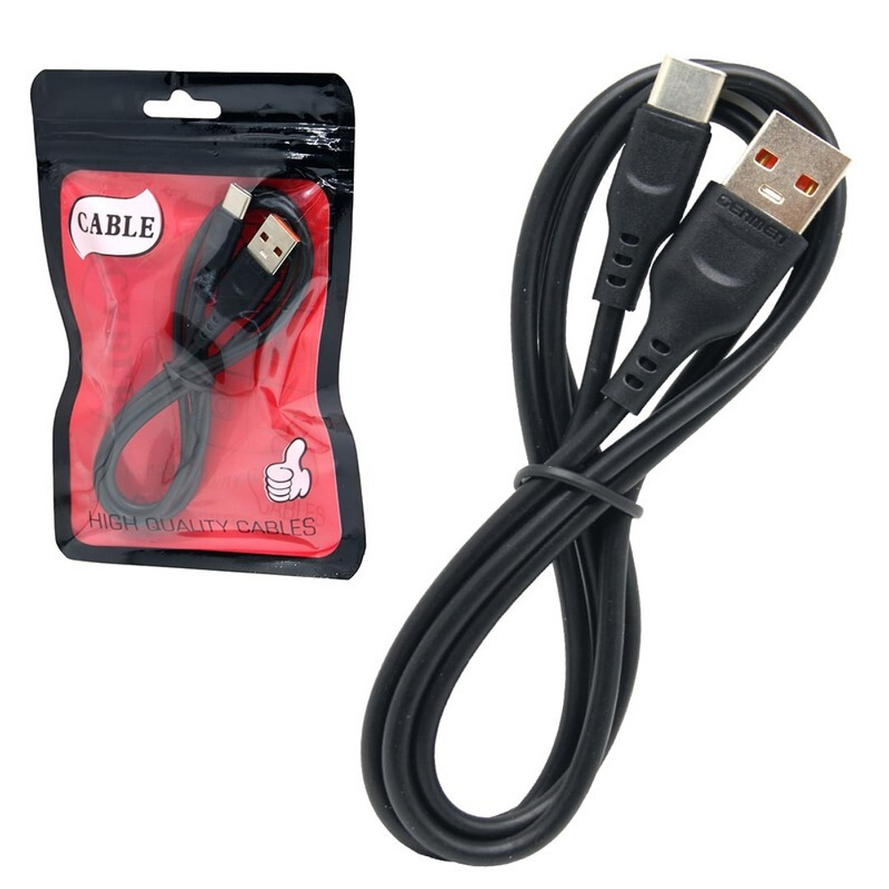 Кабель USB - TypeC DENMEN D01T (черный) 1м,в пакете
