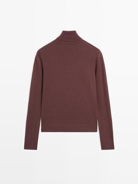 Massimo Dutti Свитер из смесовой шерсти с высоким воротником, гранатовый
