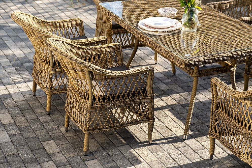"Амароне" обеденная группа из искусственного ротанга на 6 персон, цвет соломенный