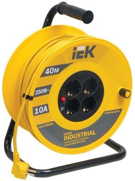 Удлинитель на катушке 4х40м с заземл. 10А IP20 Industrial УК40 3х1 термозащита IEK WKP14-10-04-40