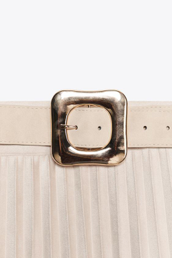 ZARA ПЛИССИРОВАННАЯ ЮБКА-МИДИ ПОД ЗАМШУ С ПОЯСОМ, ПЕСОЧНЫЙ