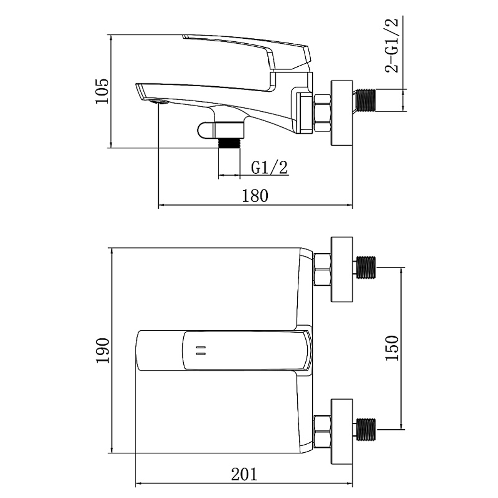Смеситель для ванны Azario Conda с ручным душем, керамический картридж, шланг 150 см, черный матовый (AZ-K3011B)