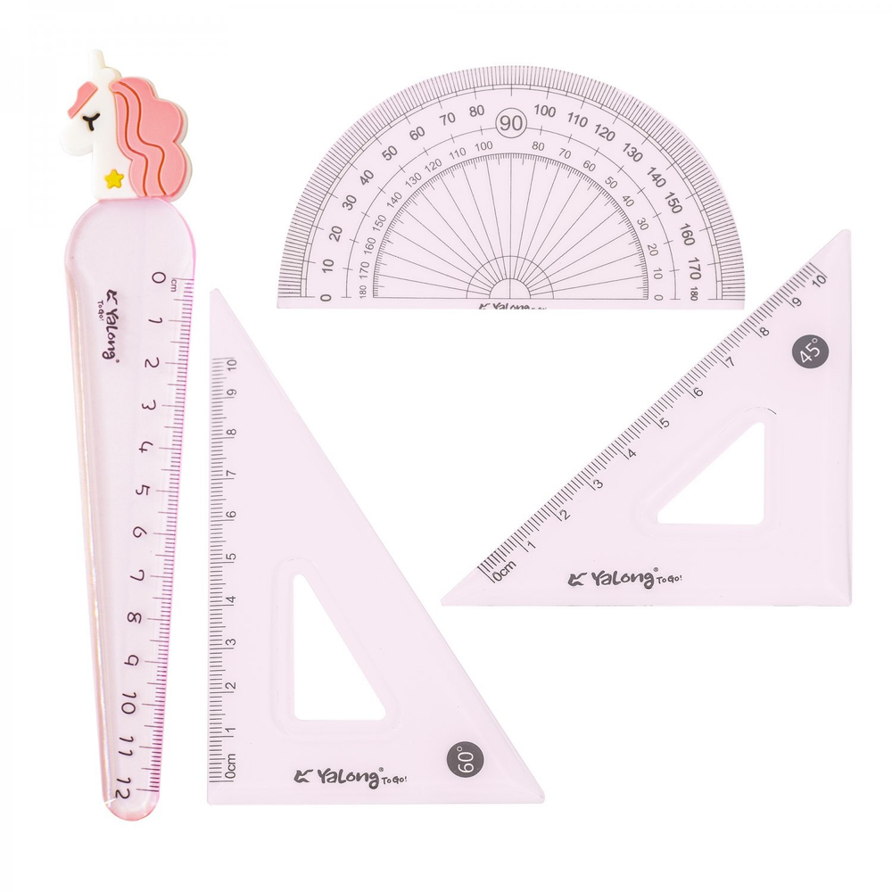 Набор чертежный Yalong, 12 см, пластиковый, 4 предмета, "Малыши-зверята", пакет-пенал ПВХ с европодвесом