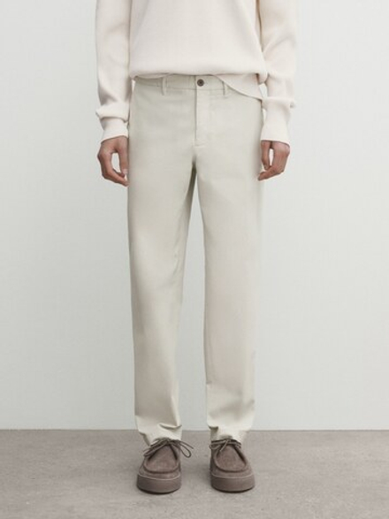 Massimo Dutti Зауженные брюки чинос из трикотина, дымчатый