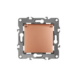 12-2103-14 ЭРА Розетка 2P+E Schuko со шторками с крышкой, 16A-250В, IP20, Эра12, медь | Эра 12 Медь