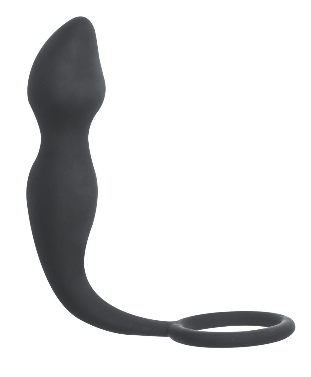Серое эрекционное кольцо Sensation с анальным стимулятором