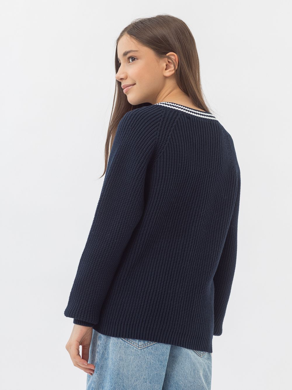 AT891-1 Кардиган для девочек темно-синий