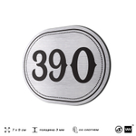 Номерок на дверь квартиры 390, для кабинета, офиса, шильдик 9 х 7 см, брашированная сталь, Айдентика Технолоджи