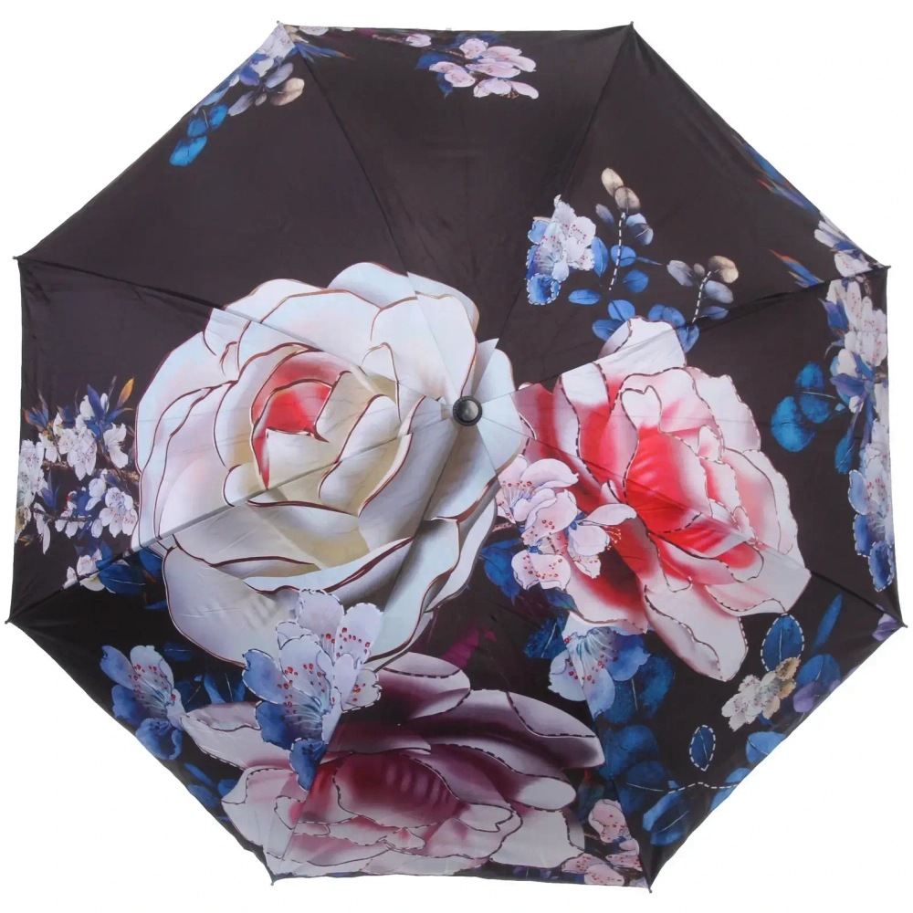 Зонт механический ветроустойчивый, матовая ручка «BESTzontik», цвет розы на черном, длина 25см, d-110см