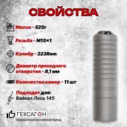 11 камерный ДТКП на Байкал Лось 145 .223Rem, Гексагон
