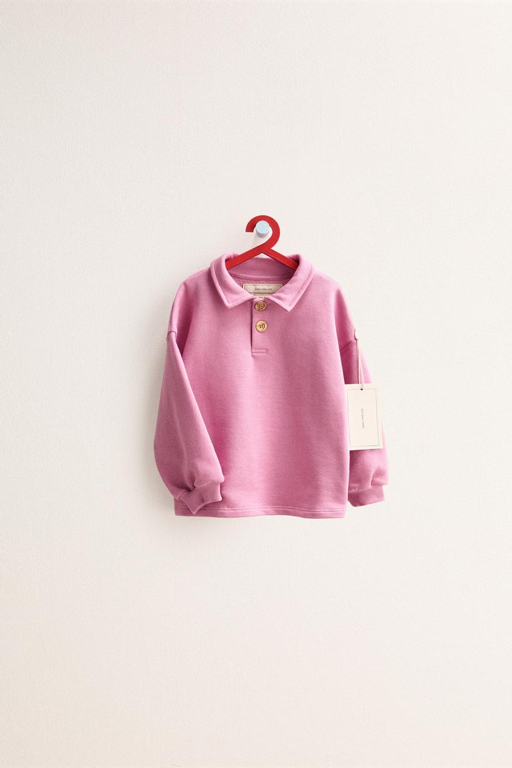 ZARA TIMELESS - ОДНОТОННАЯ ТОЛСТОВКА С ВОРОТНИКОМ ПОЛО, РОЗОВЫЙ