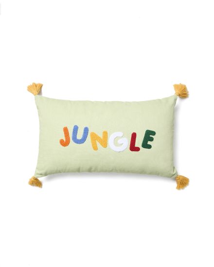 Чехол для подушки из хлопка Tandani зеленого цвета с разноцветной вышивкой 30 x 50 см