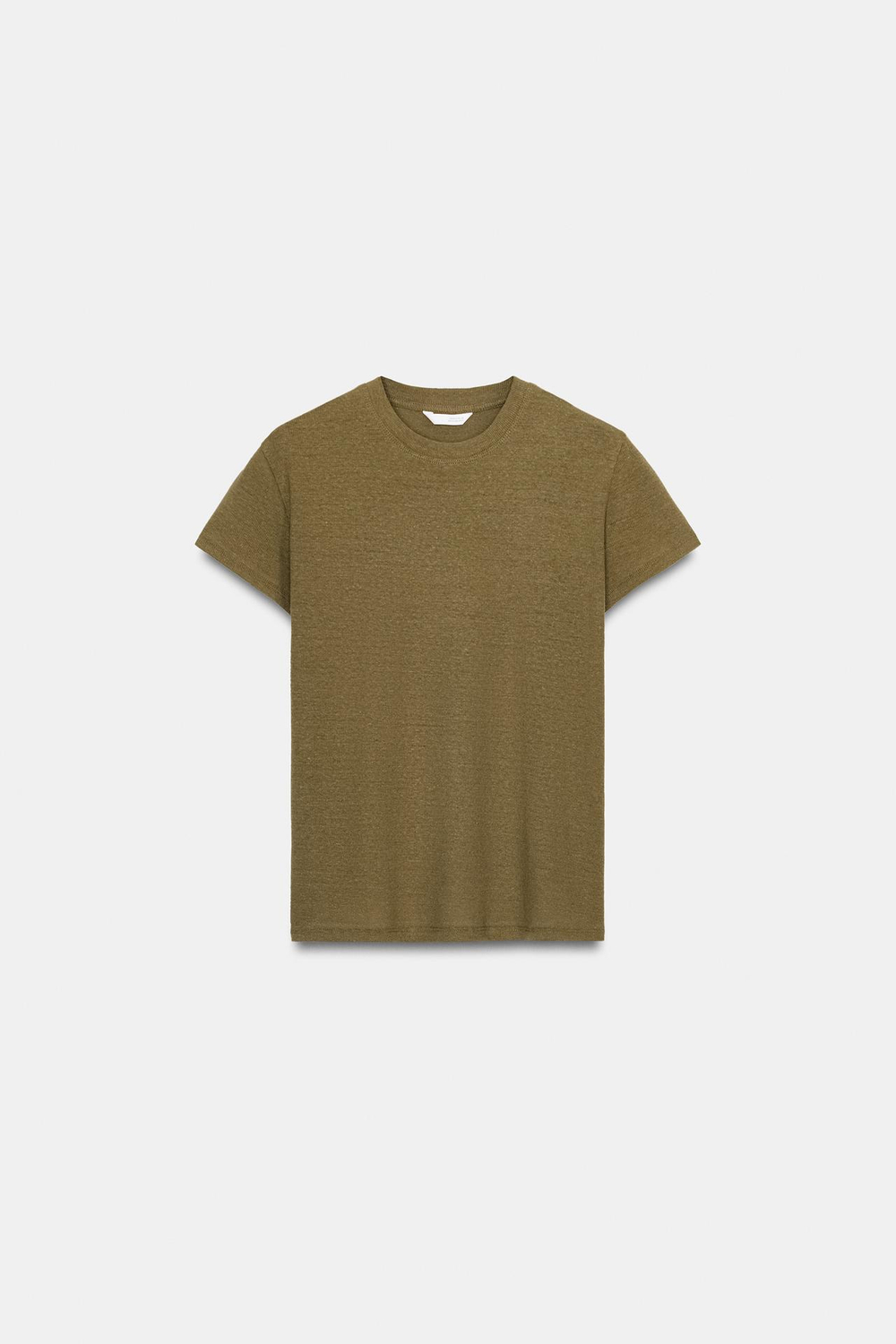 ZARA ФУТБОЛКА ИЗ ЛЬНА И ХЛОПКА С КОРОТКИМИ РУКАВАМИ, ОЛИВКОВЫЙ