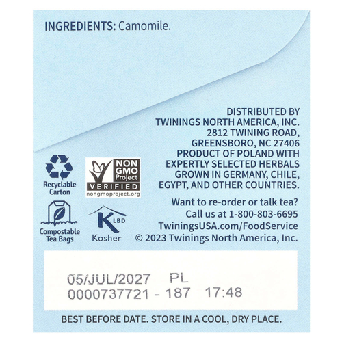 Twinings, травяной чай, чистая ромашка, без кофеина, 25 чайных пакетиков, 37 г (1,32 унции)