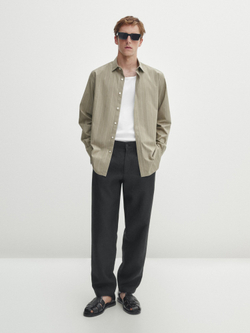 Massimo Dutti Рубашка из поплина в тонкую полоску, зеленый