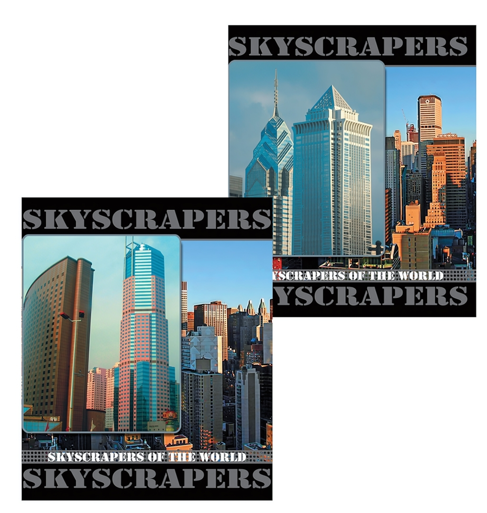 Тетрадь А5 96л. клетка "Города" скоба, обложка картон (BRAUBERG)