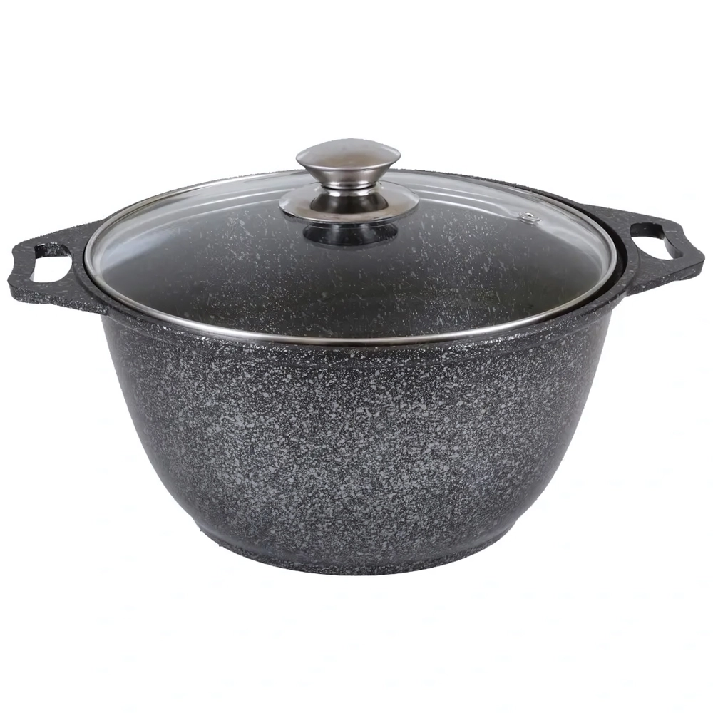 Кастрюля 3л «Мраморная» со стеклянной крышкой, литой алюминий, темный мрамор КМ-кмт32а