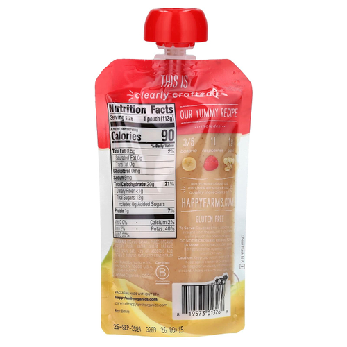 Happy Family Organics, Happy Baby, детское питание, для детей от 6 месяцев, бананы, малина и овсянка, 113 г (4 унции)