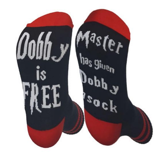 Носки Гарри Поттер "Мастер дал Добби носок! Добби Свободен!", р-р 36-40 (красные мысок и пятка)