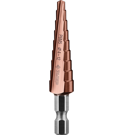 ЗУБР Кобальт, 4-12 мм, 9 ступеней, сталь Р6М5, кобальтовое покрытие, ступенчатое сверло, Профессионал (29672-4-12-9)