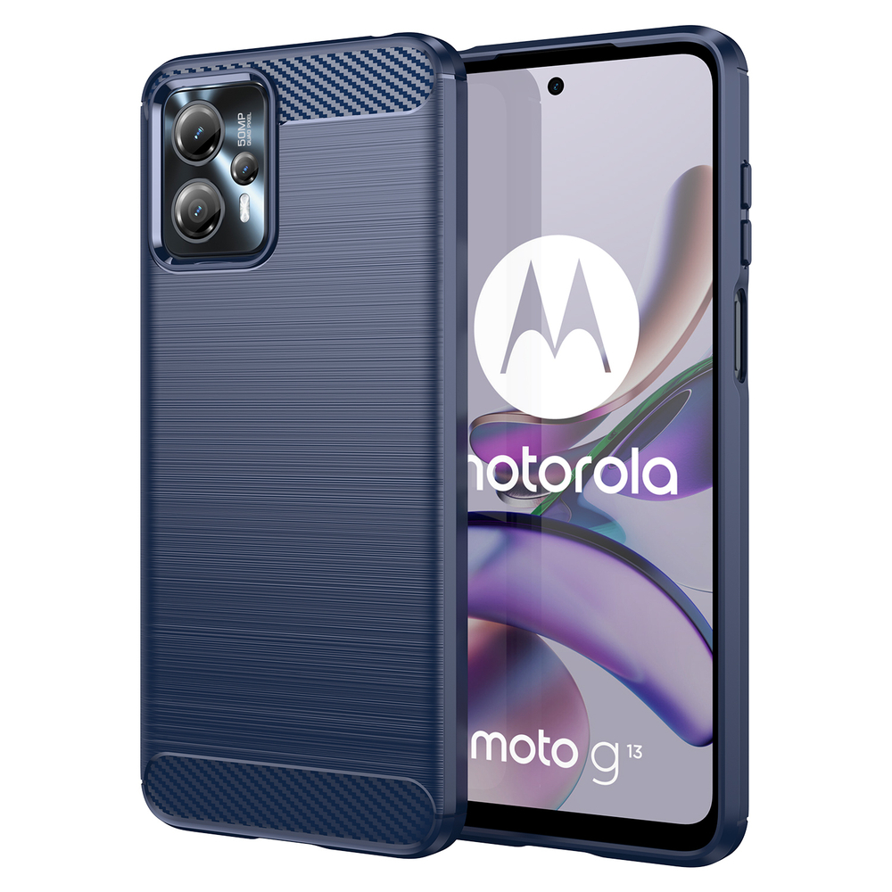 Мягкий чехол синего цвета в стиле карбон для телефона Motorola Moto G23, серия Carbon от Caseport