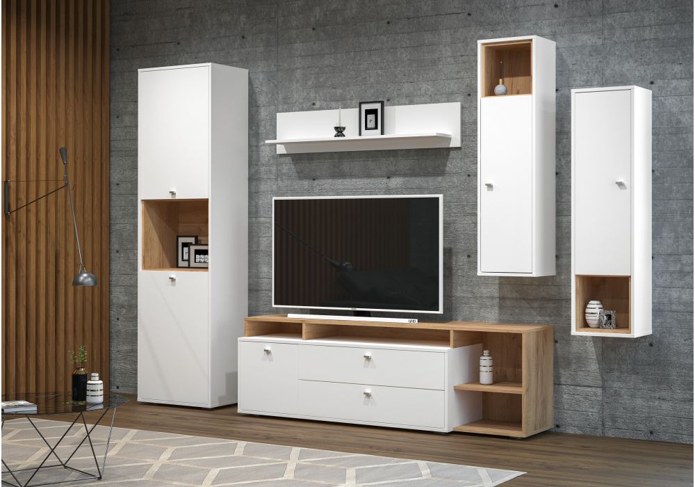 ТВ-тумба Бэль 10.92 белый премиум / дуб золотой craft