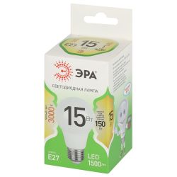 Лампочка светодиодная ЭРА GREEN LINE LED A60-15W-830-E27 GL E27 15 Вт груша теплый свет | Лампы cветодиодные Груша (A)