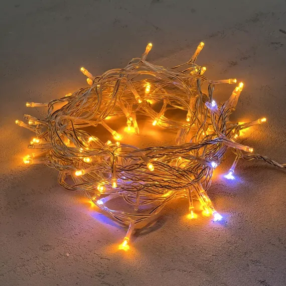 Светодиодная гирлянда с белым бликующим диодом 10 м, 220-230V., 100 желтых LED ламп, прозрачный ПВХ, LTC (PST100BLW-10-2Y)