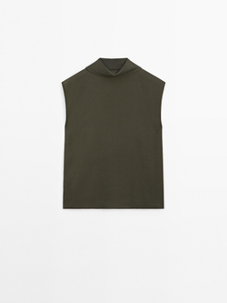 Massimo Dutti Струящаяся блузка с драпированным вырезом, зеленый