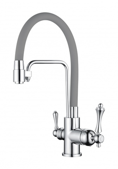 77025-H Смес. для кухни с гибким шлангом и под фильтр (СЕРЫЙ) GANZER (10/1шт)