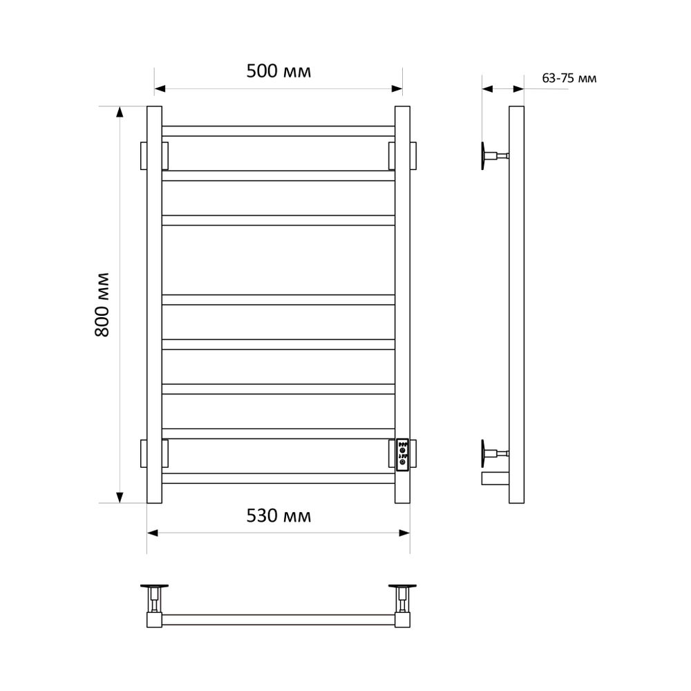 Полотенцесушитель MIXLINE FORTUNE  80х50 (таймер, 425 Вт, 8 перекладин) электрический ГРАФИТ