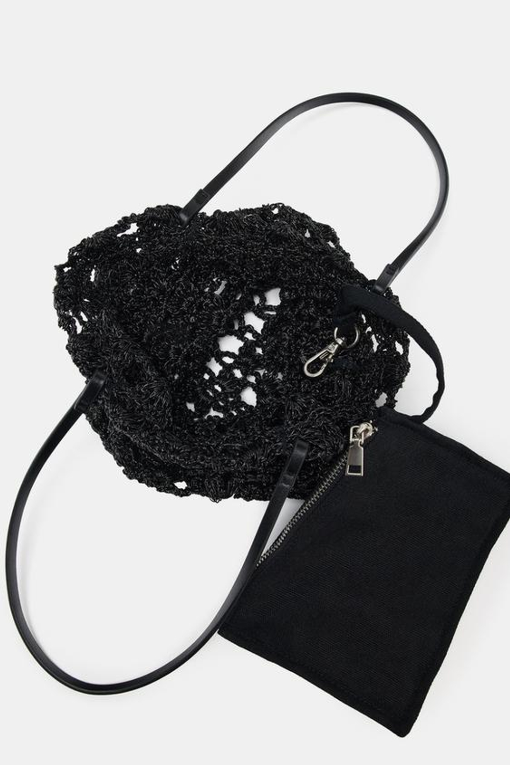 ZARA ВЯЗАНАЯ МИНИ-СУМКА-ШОПЕР, ЧЕРНЫЙ