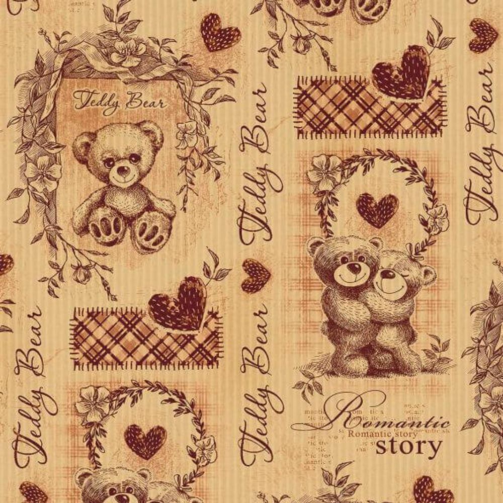 Упаковочная бумага, Крафт (0,7*10 м) Встреча (плюшевые мишки), 1 шт.