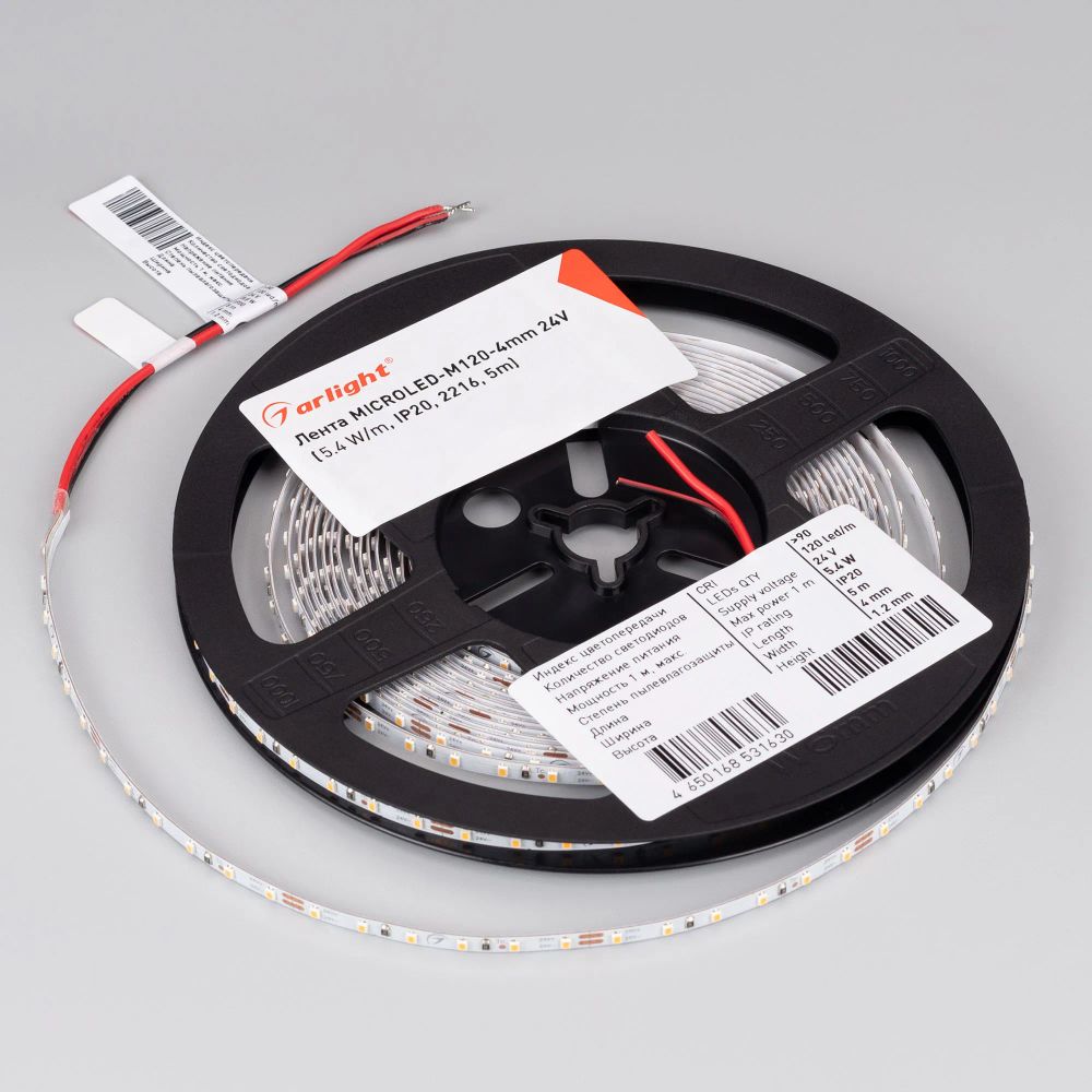 Светодиодная лента MICROLED-M120-4mm 24V Warm2700 (5.4 W/m, IP20, 2216, 5m) (Arlight, узкая) 024422(2)