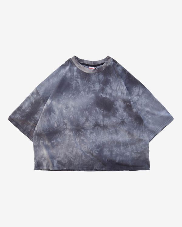 Футболка укороченная оверсайз тай-дай темно-серая - фото 1