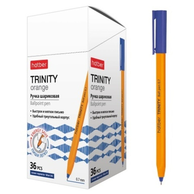 РУЧКА Hatber шариковая TRINITY orange Синяя 0,7мм чернила на масл.основе. 1 шт.