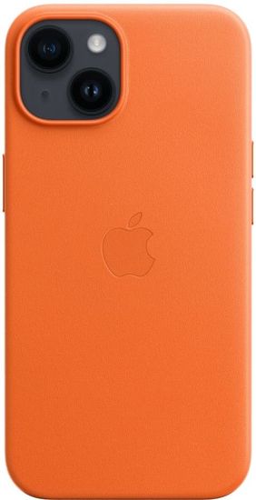 Чехол Apple MagSafe для iPhone 14, кожа, оранжевый
