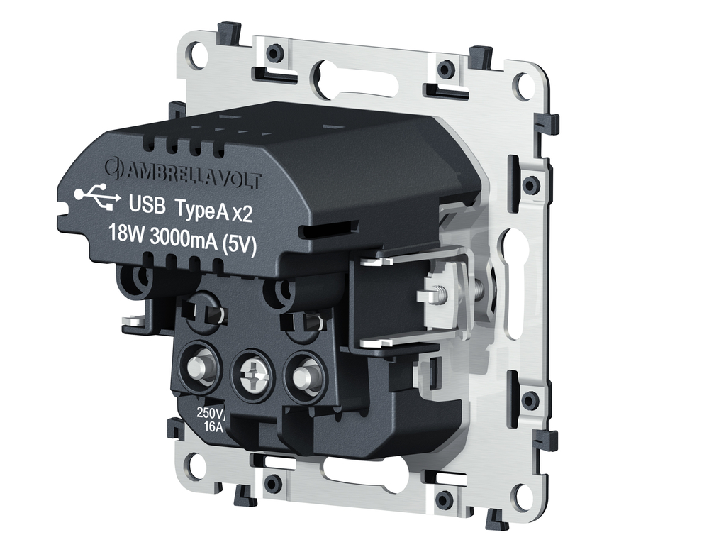 VM165 Механизм электрической розетки 2USB С+C 20W (быстрая зарядка) с/з на винтовых зажимах 16A-250V QUANT